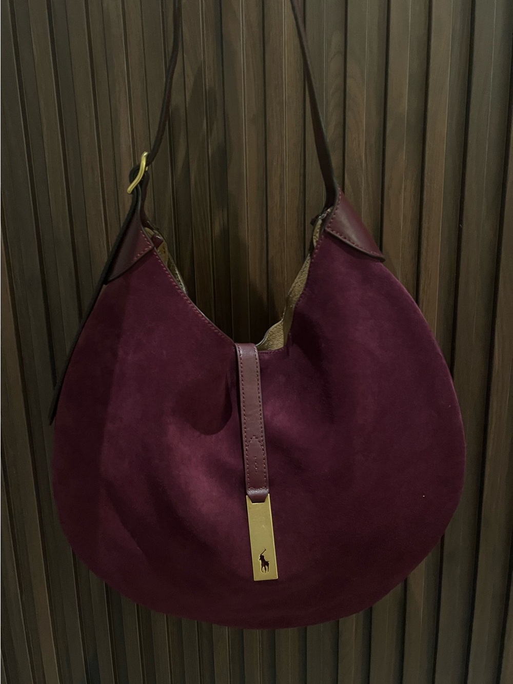Ralph Lauren Polo ID Large Suede with Gold Accent - Wine